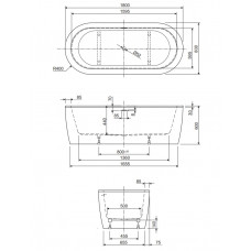 Ванна акриловая 180х80 отдельностоящая Cezares SLIM CENTRAL-180-80-60-W37-SET
