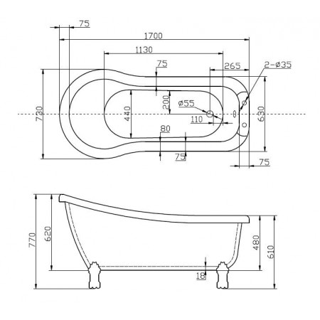 Ванна отдельностоящая BelBagno BB20-1700 Ванна отдельностоящая BelBagno BB20-1700
