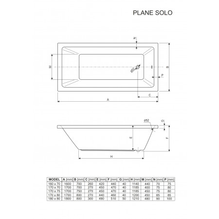 Ванна акриловая 170х75 Cezares PLANE SOLO-170-75-45-W37 Ванна акриловая 170х75 Cezares PLANE SOLO-170-75-45-W37