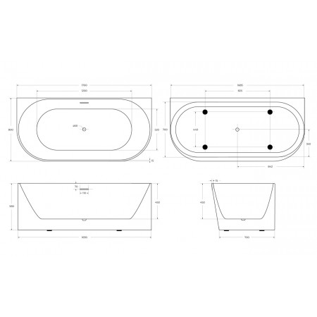 Ванна акриловая пристенная BelBagno BB412-1700-800 Ванна акриловая пристенная BelBagno BB412-1700-800