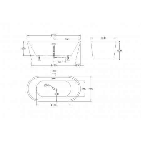 Ванна акриловая отдельностоящая без перелива BelBagno BB71-1700-W0 Ванна акриловая отдельностоящая без перелива BelBagno BB71-1700-W0