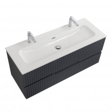 Тумба подвесная CEZARES DUET-N-1200-2C-SO-GR-P с раковиной CZR-8073-120-1-2 с двумя отверстиями для смесителей, графит