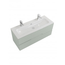 Тумба подвесная CEZARES DUET-N-1200-2C-SO-VPR-P с раковиной CZR-8073-120-1-2 с двумя отверстиями для смесителей, зеленый жемчужный