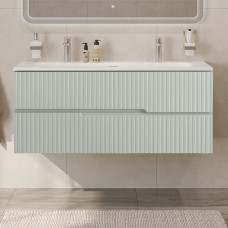 Тумба подвесная CEZARES DUET-N-1200-2C-SO-VPR-P с раковиной CZR-8073-120-1-2 с двумя отверстиями для смесителей, зеленый жемчужный