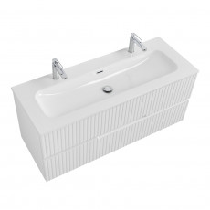 Тумба подвесная CEZARES DUET-N-1200-2C-SO-FBS-P с раковиной CZR-8073-120-1-2 с двумя отверстиями для смесителей, ясень белый софт