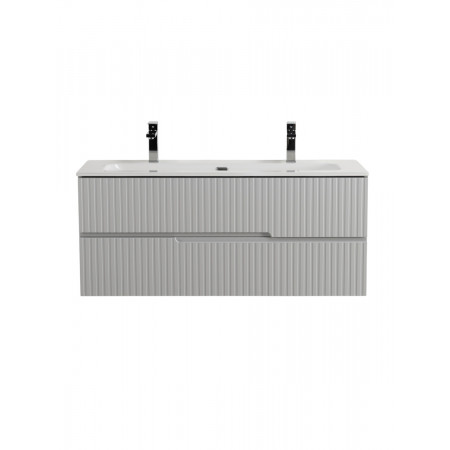 Тумба подвесная CEZARES DUET-N-1200-2C-SO-GPR-P с раковиной CZR-8073-120-1-2 с двумя отверстиями для смесителей, серый жемчужный