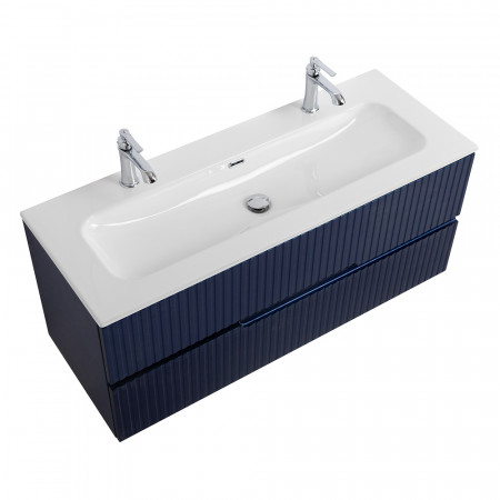 Тумба подвесная CEZARES DUET-N-1200-2C-SO-SPF-P с раковиной CZR-8073-120-1-2 с двумя отверстиями для смесителей, cапфир