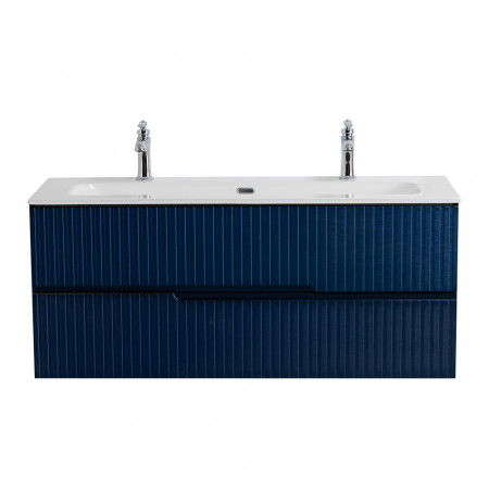 Тумба подвесная CEZARES DUET-N-1200-2C-SO-SPF-P с раковиной CZR-8073-120-1-2 с двумя отверстиями для смесителей, cапфир