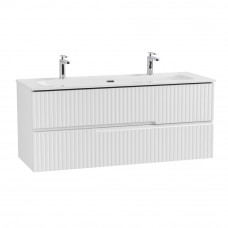 Тумба подвесная CEZARES DUET-N-1200-2C-SO-BO с раковиной CZR-8073-120-1-2 с двумя отверстиями для смесителей, белый матовый