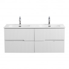 Тумба подвесная CEZARES DUET-N-1200-4C-SO-2-BL с раковиной CZR-8095-120-2 с двумя чашами, белый глянец