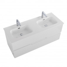 Тумба подвесная CEZARES DUET-N-1200-2C-SO-2-BL с раковиной CZR-8095-120-2 с двумя чашами, белый глянец