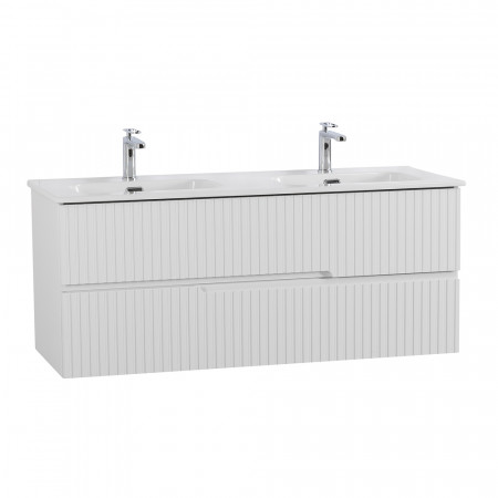 Тумба подвесная CEZARES DUET-N-1200-2C-SO-2-BL с раковиной CZR-8095-120-2 с двумя чашами, белый глянец Тумба подвесная CEZARES DUET-N-1200-2C-SO-2-BL с раковиной CZR-8095-120-2 с двумя чашами, белый глянец