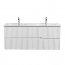 Тумба подвесная CEZARES DUET-N-1200-2C-SO-2-BL с раковиной CZR-8095-120-2 с двумя чашами, белый глянец