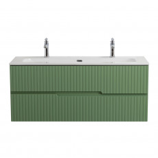 Тумба подвесная CEZARES DUET-N-1200-2C-SO-PS-P с раковиной CZR-8073-120-1-2 с двумя отверстиями для смесителей, фисташковый софт