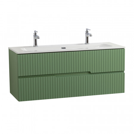 Тумба подвесная CEZARES DUET-N-1200-2C-SO-PS-P с раковиной CZR-8073-120-1-2 с двумя отверстиями для смесителей, фисташковый софт Тумба подвесная CEZARES DUET-N-1200-2C-SO-PS-P с раковиной CZR-8073-120-1-2 с двумя отверстиями для смесителей, фисташковый софт