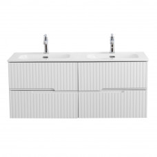 Тумба подвесная CEZARES DUET-N-1200-4C-SO-2-BL с раковиной CZR-8073-120-2 с двумя чашами, белый глянец
