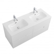 Тумба подвесная CEZARES DUET-N-1200-4C-SO-2-BL с раковиной CZR-8073-120-2 с двумя чашами, белый глянец