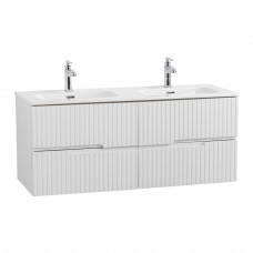 Тумба подвесная CEZARES DUET-N-1200-4C-SO-2-BL с раковиной CZR-8073-120-2 с двумя чашами, белый глянец