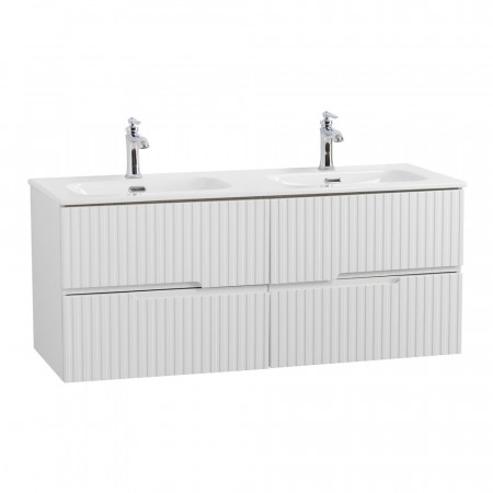 Тумба подвесная CEZARES DUET-N-1200-4C-SO-2-BL с раковиной CZR-8073-120-2 с двумя чашами, белый глянец