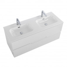 Тумба подвесная CEZARES DUET-N-1200-2C-SO-2-BL с раковиной CZR-8073-120-2 с двумя чашами, белый глянец