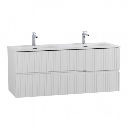 Тумба подвесная CEZARES DUET-N-1200-2C-SO-2-BL с раковиной CZR-8073-120-2 с двумя чашами, белый глянец Тумба подвесная CEZARES DUET-N-1200-2C-SO-2-BL с раковиной CZR-8073-120-2 с двумя чашами, белый глянец