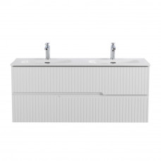 Тумба подвесная CEZARES DUET-N-1200-2C-SO-2-BL с раковиной CZR-8073-120-2 с двумя чашами, белый глянец