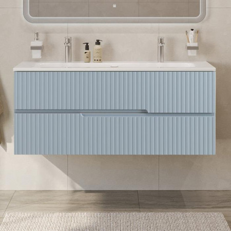 Тумба подвесная CEZARES DUET-N-1200-2C-SO-APR-P с раковиной CZR-8073-120-1-2 с двумя отверстиями для смесителей, голубой жемчужный Тумба подвесная CEZARES DUET-N-1200-2C-SO-APR-P с раковиной CZR-8073-120-1-2 с двумя отверстиями для смесителей, голубой жемчужный