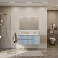 Тумба подвесная CEZARES DUET-N-1200-2C-SO-APR-P с раковиной CZR-8073-120-1-2 с двумя отверстиями для смесителей, голубой жемчужный