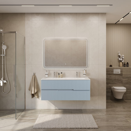 Тумба подвесная CEZARES DUET-N-1200-2C-SO-APR-P с раковиной CZR-8073-120-1-2 с двумя отверстиями для смесителей, голубой жемчужный Тумба подвесная CEZARES DUET-N-1200-2C-SO-APR-P с раковиной CZR-8073-120-1-2 с двумя отверстиями для смесителей, голубой жемчужный