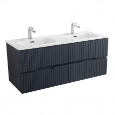 Тумба подвесная CEZARES DUET-N-1200-4C-SO-2-GR-P с раковиной CZR-8095-120-2 с двумя чашами, графит