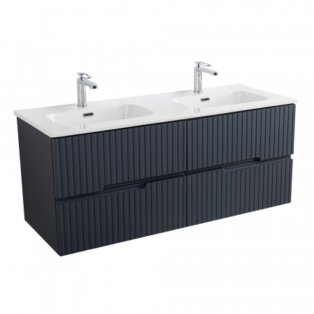 Тумба подвесная CEZARES DUET-N-1200-4C-SO-2-GR-P с раковиной CZR-8095-120-2 с двумя чашами, графит Тумба подвесная CEZARES DUET-N-1200-4C-SO-2-GR-P с раковиной CZR-8095-120-2 с двумя чашами, графит
