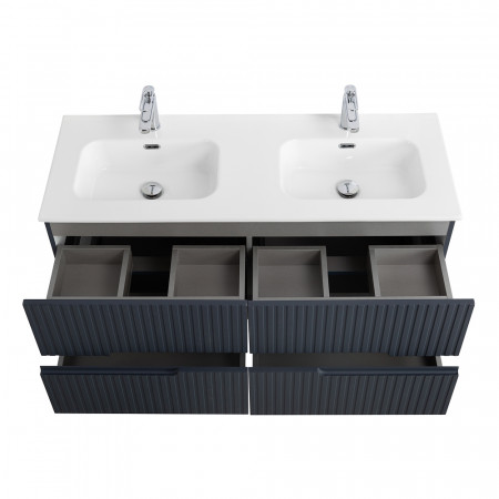 Тумба подвесная CEZARES DUET-N-1200-4C-SO-2-GR-P с раковиной CZR-8095-120-2 с двумя чашами, графит Тумба подвесная CEZARES DUET-N-1200-4C-SO-2-GR-P с раковиной CZR-8095-120-2 с двумя чашами, графит