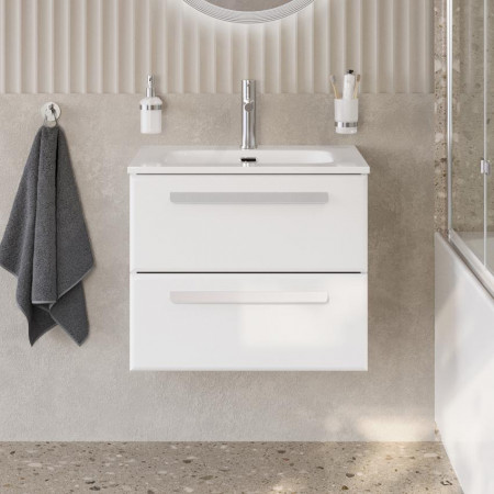 Тумба подвесная CEZARES ECO-CER-N-600-2C-SO-BL с раковиной CZR-8073-60, белый глянец Тумба подвесная CEZARES ECO-CER-N-600-2C-SO-BL с раковиной CZR-8073-60, белый глянец