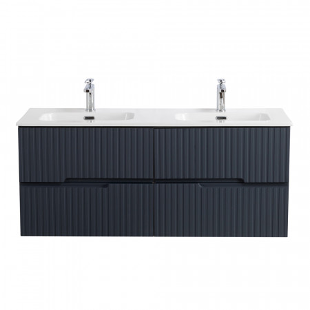 Тумба подвесная CEZARES DUET-N-1200-4C-SO-2-GR-P с раковиной CZR-8073-120-2 с двумя чашами, графит Тумба подвесная CEZARES DUET-N-1200-4C-SO-2-GR-P с раковиной CZR-8073-120-2 с двумя чашами, графит