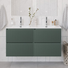 Тумба с раковиной подвесная BelBagno UNO-1200-4C-SO-VO Еловый матовый, раковина белая BB-8099-120-2 с 2-я чашами
