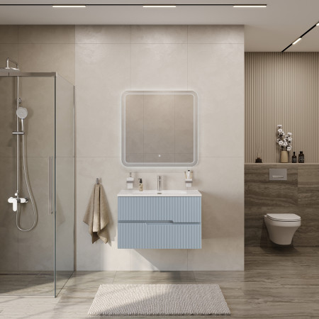 Тумба подвесная CEZARES DUET-N-800-2C-SO-APR-P с раковиной CZR-8095-80, голубой жемчужный Тумба подвесная CEZARES DUET-N-800-2C-SO-APR-P с раковиной CZR-8095-80, голубой жемчужный