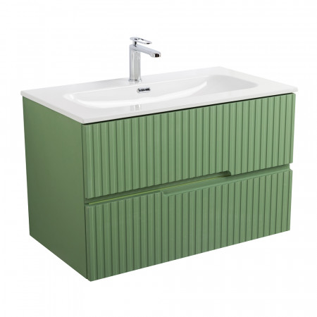Тумба подвесная CEZARES DUET-N-800-2C-SO-PS-P с раковиной CZR-8073-80, фисташковый софт Тумба подвесная CEZARES DUET-N-800-2C-SO-PS-P с раковиной CZR-8073-80, фисташковый софт