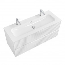 Тумба подвесная CEZARES DUET-N-1200-2C-SO-BL с раковиной CZR-8073-120-1-2 с двумя отверстиями для смесителей, белый глянец