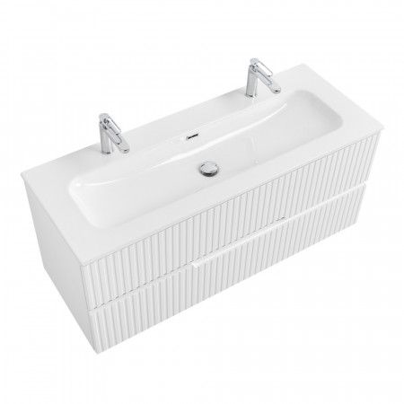 Тумба подвесная CEZARES DUET-N-1200-2C-SO-BL с раковиной CZR-8073-120-1-2 с двумя отверстиями для смесителей, белый глянец Тумба подвесная CEZARES DUET-N-1200-2C-SO-BL с раковиной CZR-8073-120-1-2 с двумя отверстиями для смесителей, белый глянец
