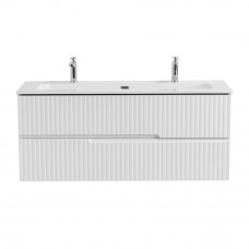 Тумба подвесная CEZARES DUET-N-1200-2C-SO-BL с раковиной CZR-8073-120-1-2 с двумя отверстиями для смесителей, белый глянец