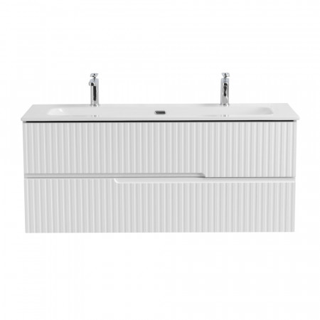 Тумба подвесная CEZARES DUET-N-1200-2C-SO-BL с раковиной CZR-8073-120-1-2 с двумя отверстиями для смесителей, белый глянец Тумба подвесная CEZARES DUET-N-1200-2C-SO-BL с раковиной CZR-8073-120-1-2 с двумя отверстиями для смесителей, белый глянец