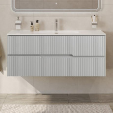 Тумба подвесная CEZARES DUET-N-1200-2C-SO-GPR-P с раковиной CZR-8095-120, серый жемчужный