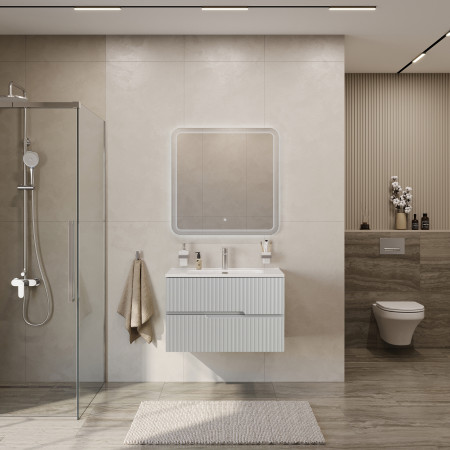 Тумба подвесная CEZARES DUET-N-800-2C-SO-GPR-P с раковиной CZR-8095-80, серый жемчужный Тумба подвесная CEZARES DUET-N-800-2C-SO-GPR-P с раковиной CZR-8095-80, серый жемчужный