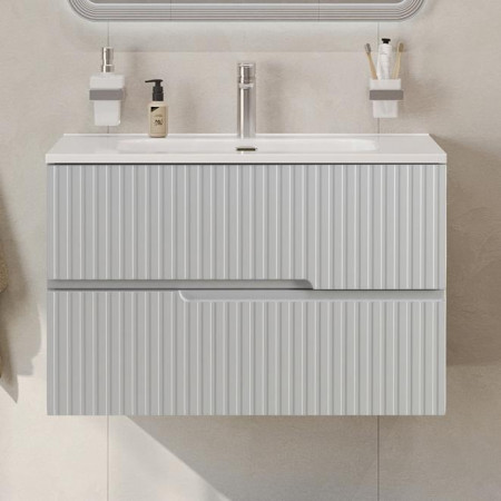 Тумба подвесная CEZARES DUET-N-800-2C-SO-GPR-P с раковиной CZR-8095-80, серый жемчужный Тумба подвесная CEZARES DUET-N-800-2C-SO-GPR-P с раковиной CZR-8095-80, серый жемчужный