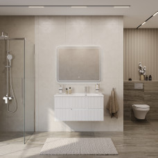 Тумба подвесная CEZARES DUET-N-1000-2C-SO-BL-R с раковиной CZR-8095-100-R правосторонняя, белый глянец