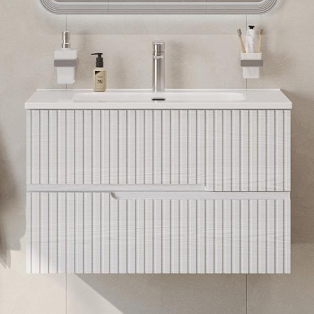 Тумба подвесная CEZARES DUET-N-800-2C-SO-FBS-P с раковиной CZR-8095-80, ясень белый софт Тумба подвесная CEZARES DUET-N-800-2C-SO-FBS-P с раковиной CZR-8095-80, ясень белый софт