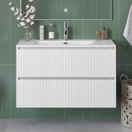 Тумба с раковиной подвесная BelBagno UNO-MINI-1000-2C-SO-BO Bianco Opaco, раковина белая BB-8099-3-100 Тумба с раковиной подвесная BelBagno UNO-MINI-1000-2C-SO-BO Bianco Opaco, раковина белая BB-8099-3-100