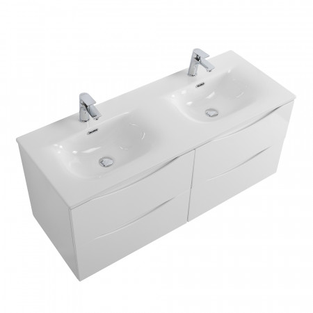 Тумба с раковиной подвесная BelBagno MARINO-CER-N-1200-4C-SO-BL-P Bianco Lucido, раковина белая BB-8099-120-2 с 2-я чашами Тумба с раковиной подвесная BelBagno MARINO-CER-N-1200-4C-SO-BL-P Bianco Lucido, раковина белая BB-8099-120-2 с 2-я чашами