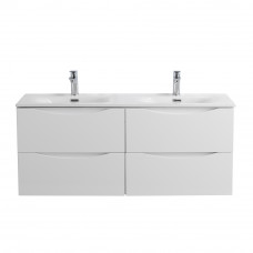 Тумба с раковиной подвесная BelBagno MARINO-CER-N-1200-4C-SO-BL-P Bianco Lucido, раковина белая BB-8099-120-2 с 2-я чашами