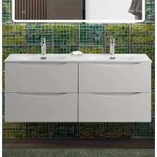 Тумба с раковиной подвесная BelBagno MARINO-CER-N-1200-4C-SO-BL-P Bianco Lucido, раковина белая BB-8099-120-2 с 2-я чашами